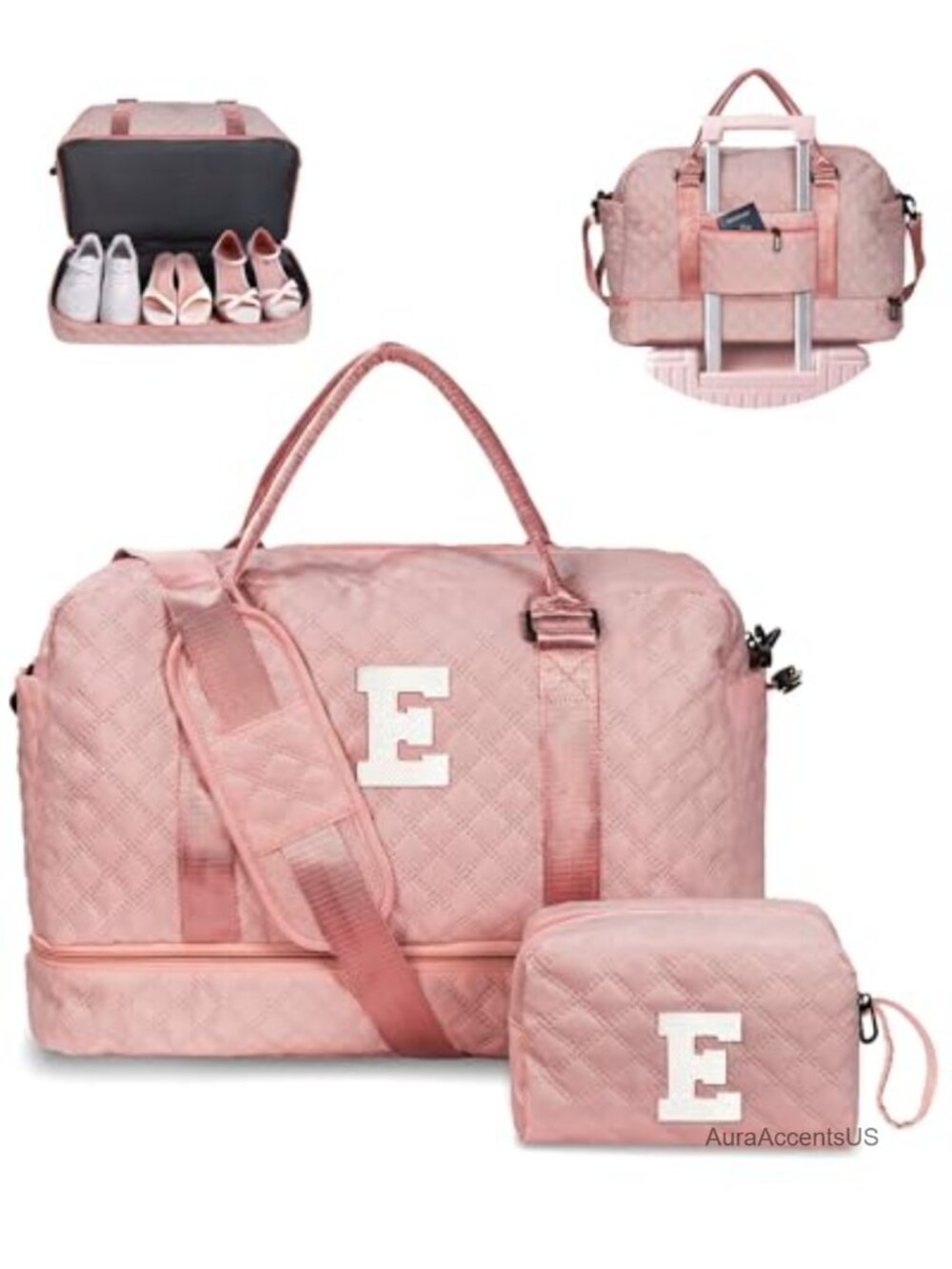 Initial Duffle Bag Weekender Travel with Shoe Compartment Cosmetic Bag